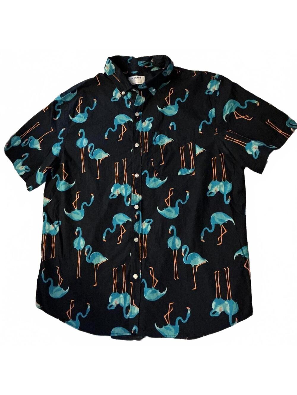 XL Old Navy Flamingo Built-In Flex Printed Everyday Short-Sleeve Button up Shirt